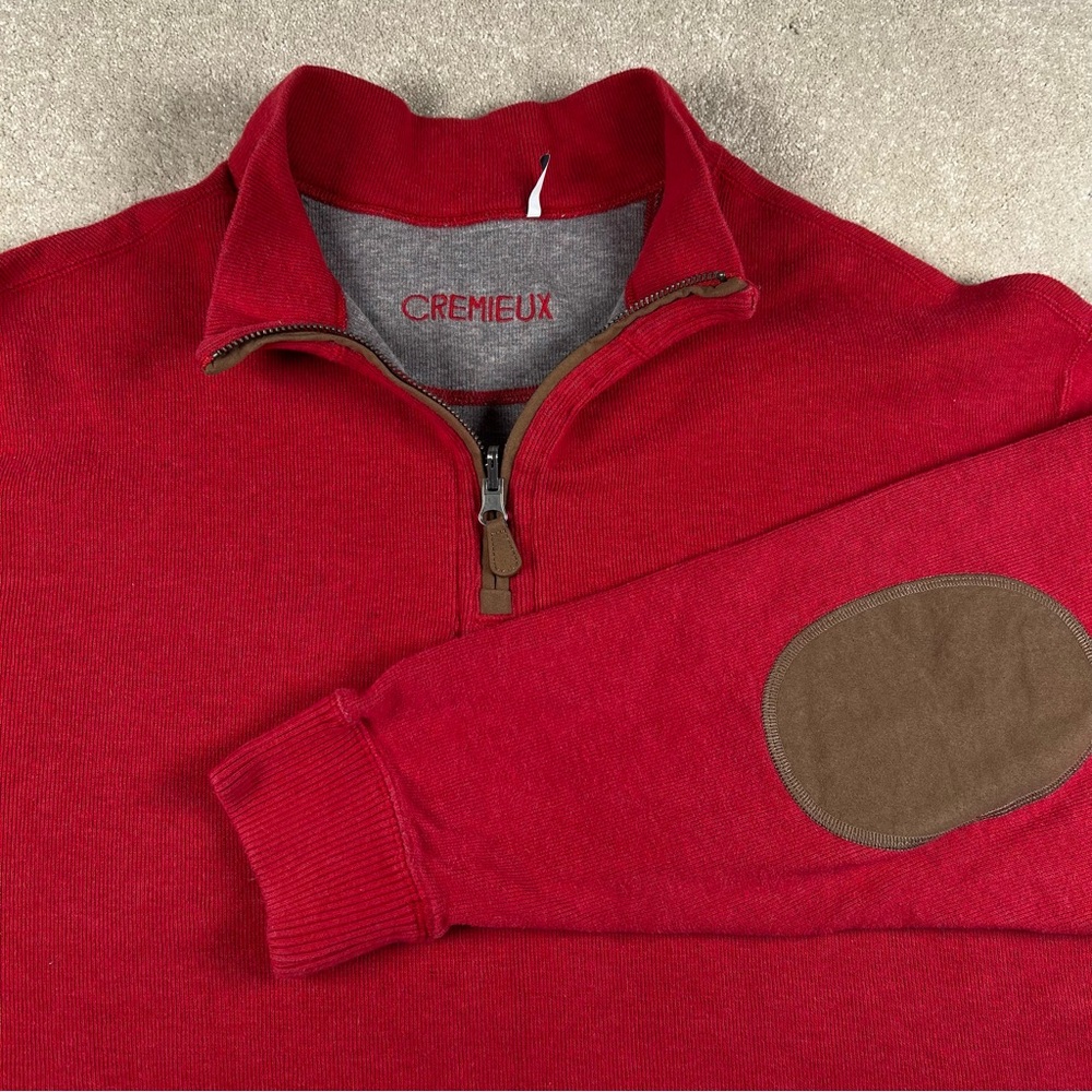 Cremieux Sweater Quarter Zip Red Elbow Patches Pullover‎ LS Casual Men's L/XL